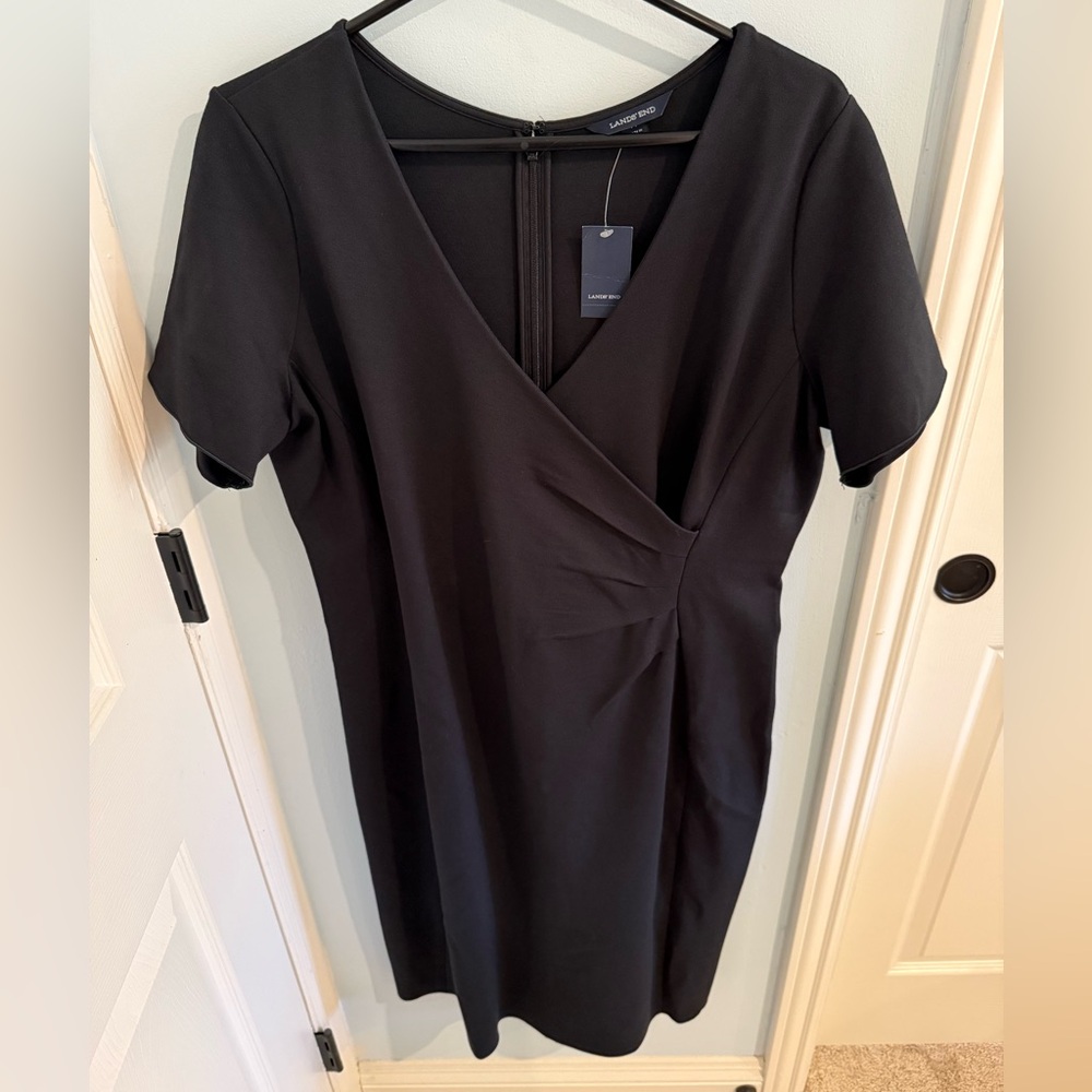 Lands' End Black Sheath Midi Dress V-Neck